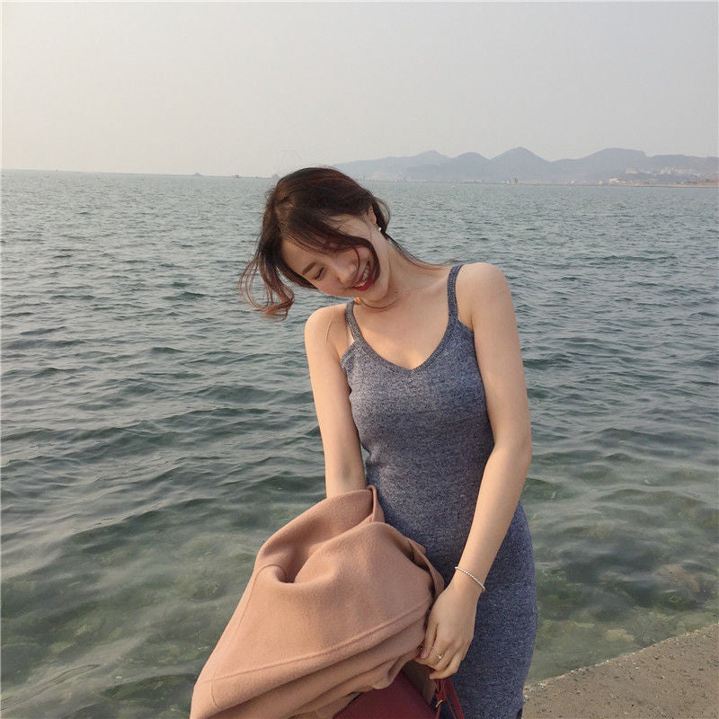CosmoCorner - 純色修身吊帶連衣裙