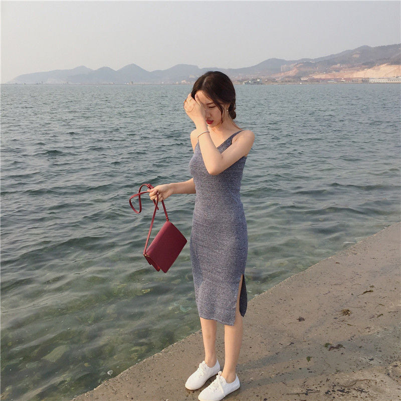 CosmoCorner - 純色修身吊帶連衣裙