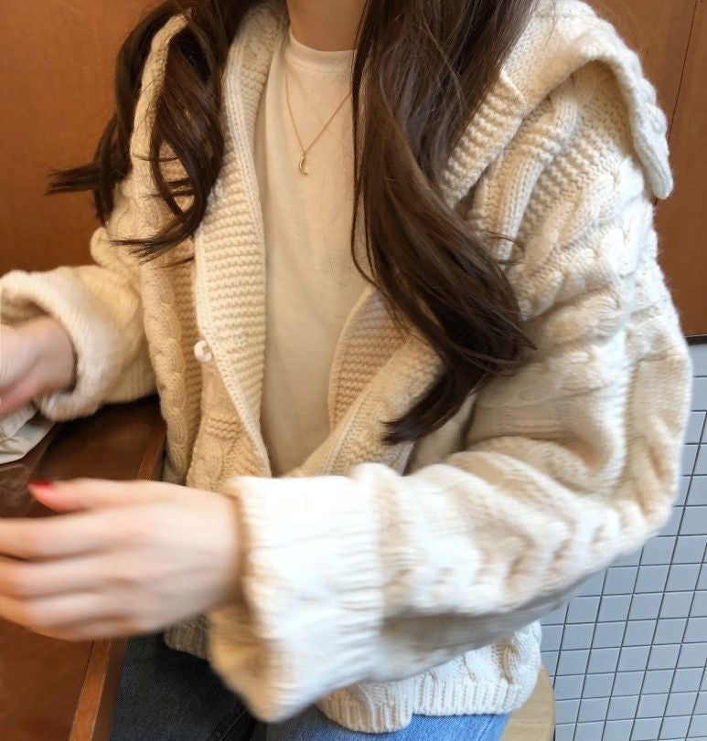 monroll - 牛角扣麻花針織開衫