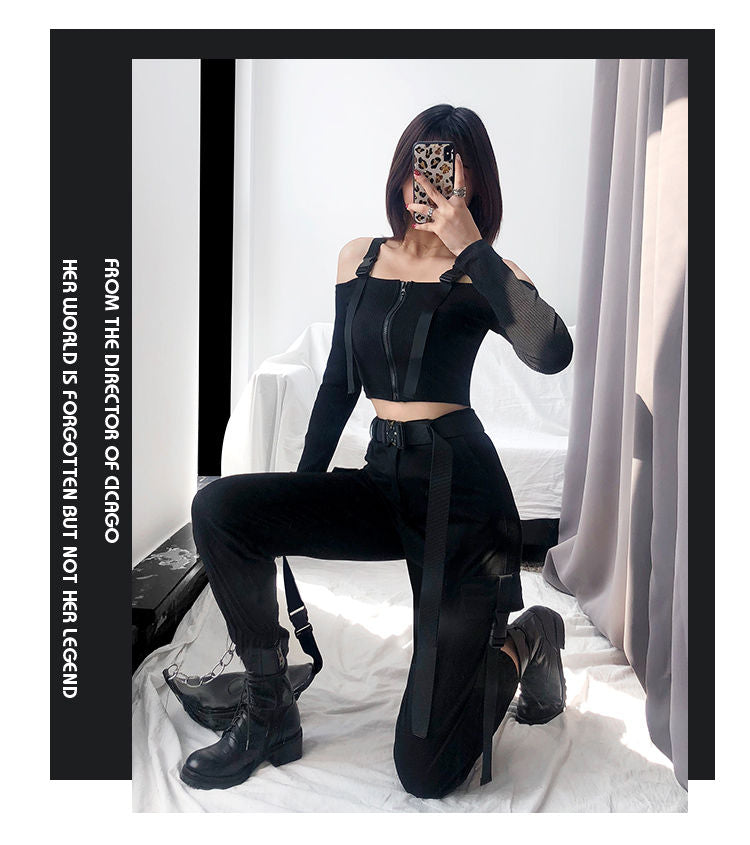 Miu B - 高腰工裝束腳褲