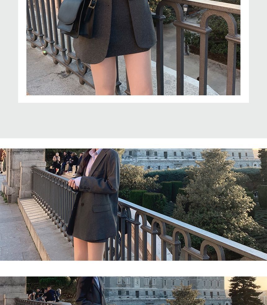Leoom - 純色單排扣西裝外套 / 迷你鉛筆裙
