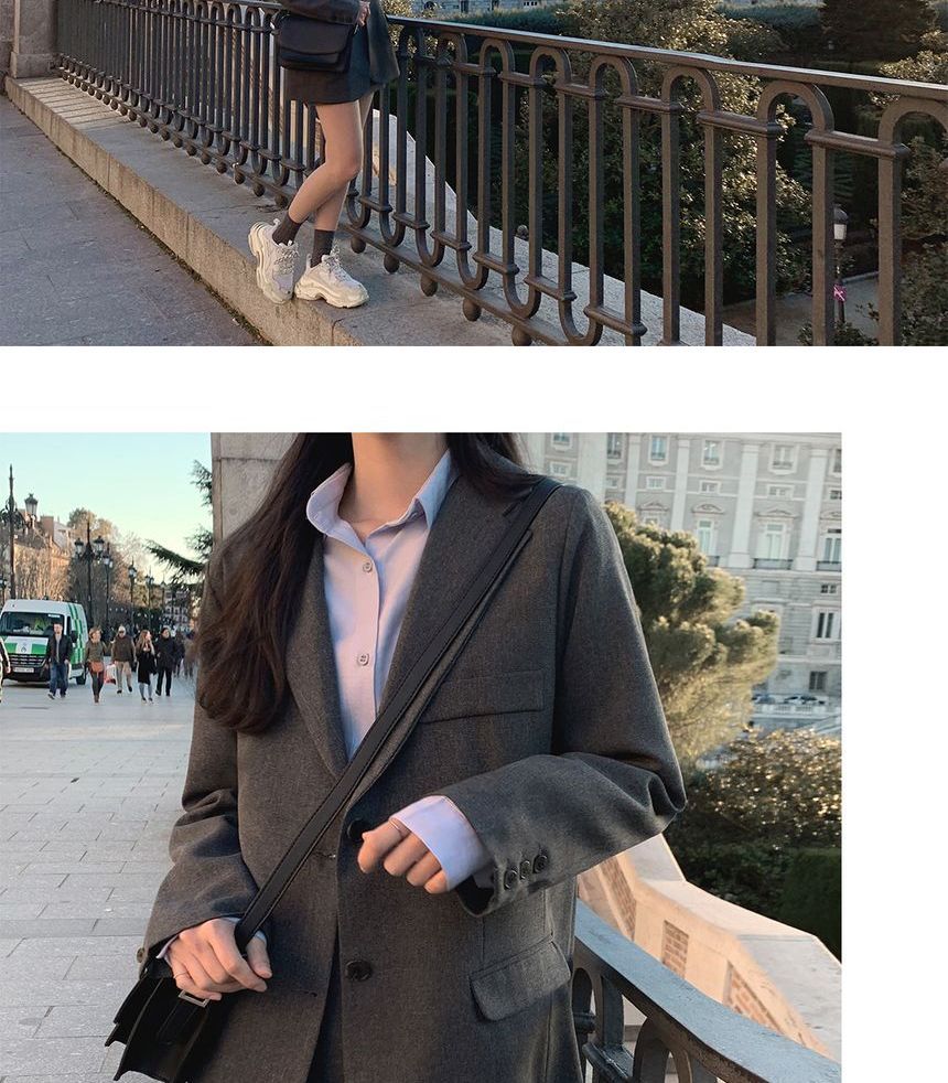 Leoom - 純色單排扣西裝外套 / 迷你鉛筆裙