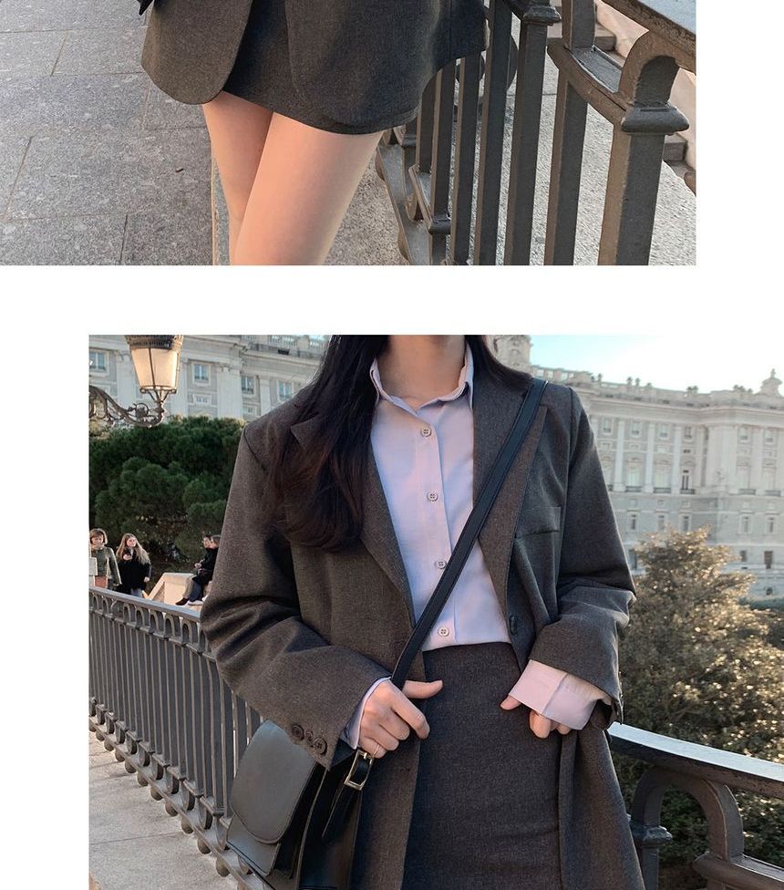 Leoom - 純色單排扣西裝外套 / 迷你鉛筆裙