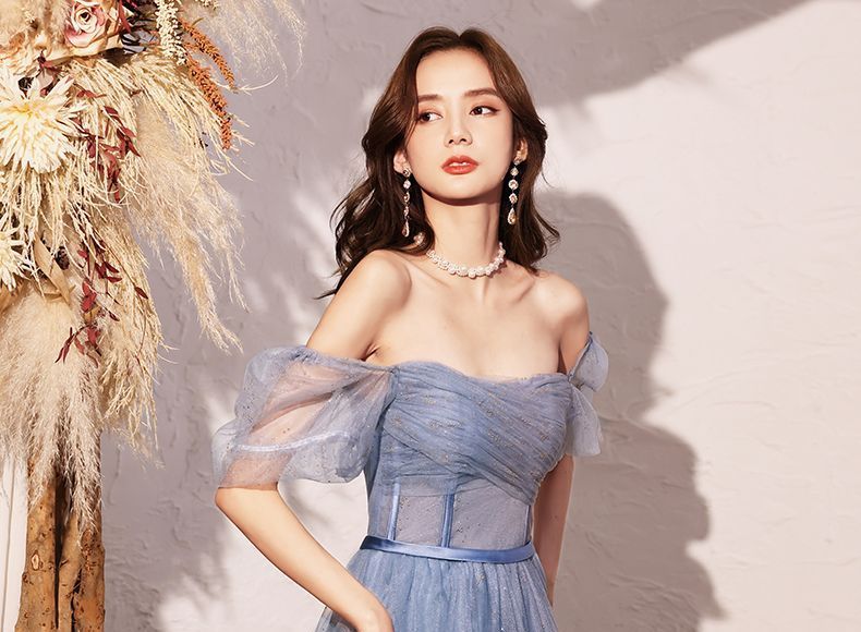 MSSBridal - 短袖網紗A字晚禮服