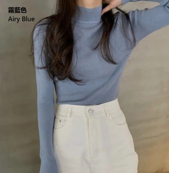 Muezz - 長袖純色小高領毛衣