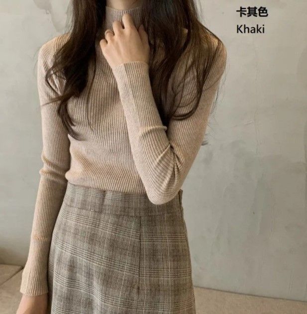 Muezz - 長袖純色小高領毛衣