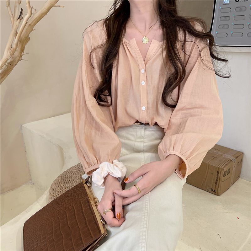 Shinsei - 七分袖純色襯衫