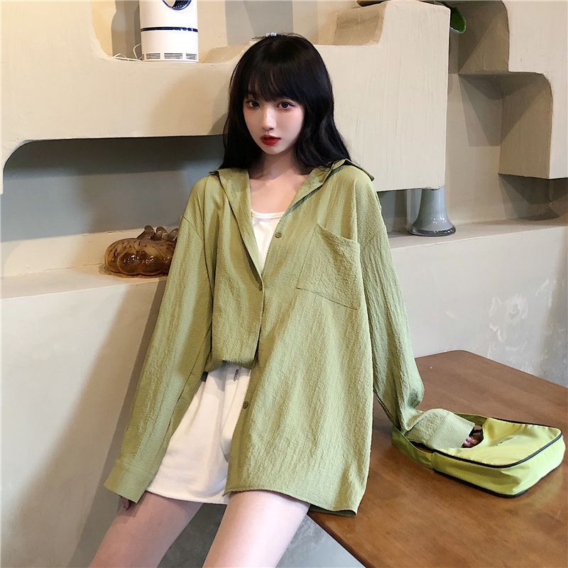 PINPI - 長袖純色寬鬆襯衫