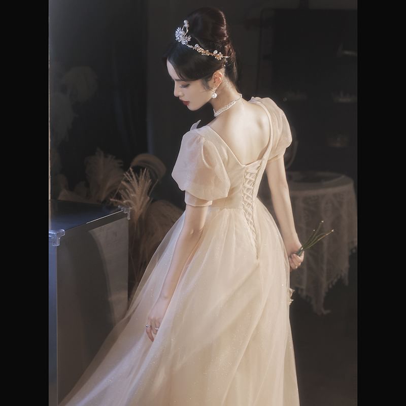 DreesHouse - 泡泡袖亮面網紗A字晚禮服 (多款設計)