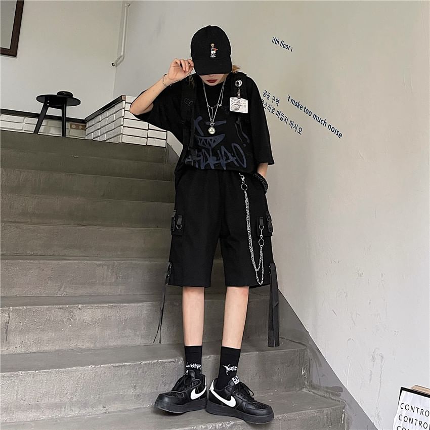Porstina - 飾扣工裝短褲