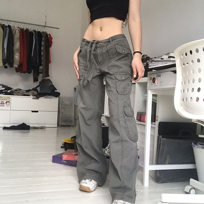 BrickBlack - 低腰純色寬腿牛仔褲