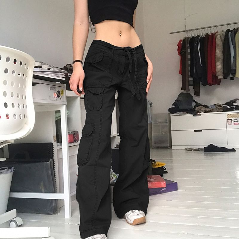 BrickBlack - 低腰純色寬腿牛仔褲
