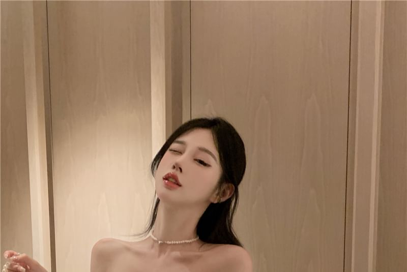 Yilda - 露肩雙色迷你A字連衣裙