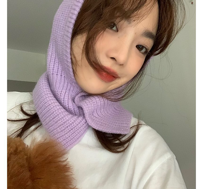 Hyeeun - 純色羅紋針織巴拉克拉法帽