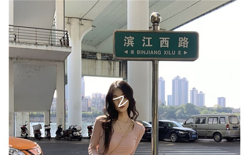 monroll - 長袖低圓領純色修身T裇