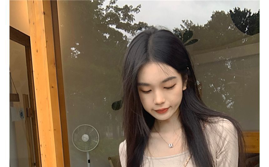 monroll - 長袖低圓領純色修身T裇