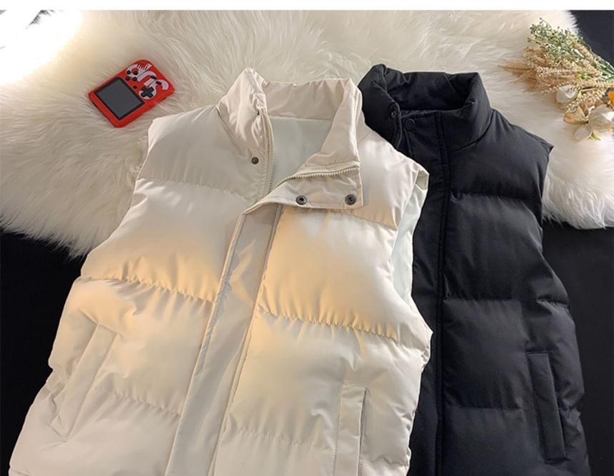Mimiyox - 立領純色拉鏈夾層馬甲