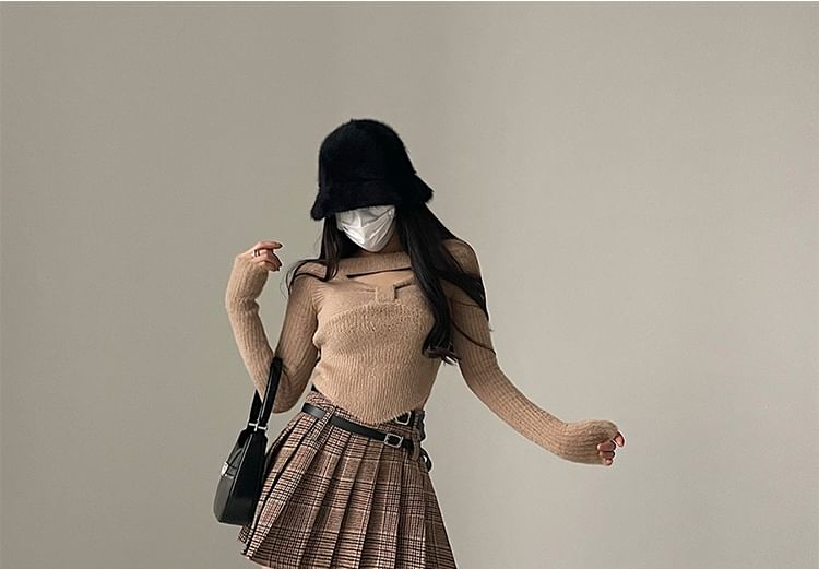 RainGirl - 高腰格子百褶迷你A字裙