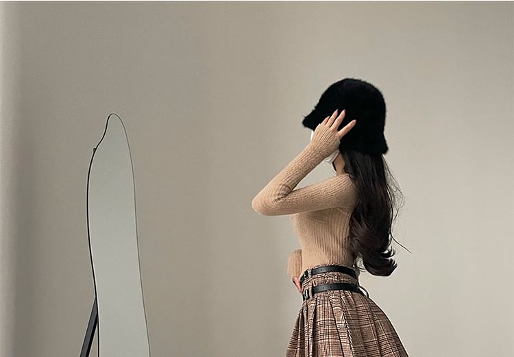 RainGirl - 高腰格子百褶迷你A字裙