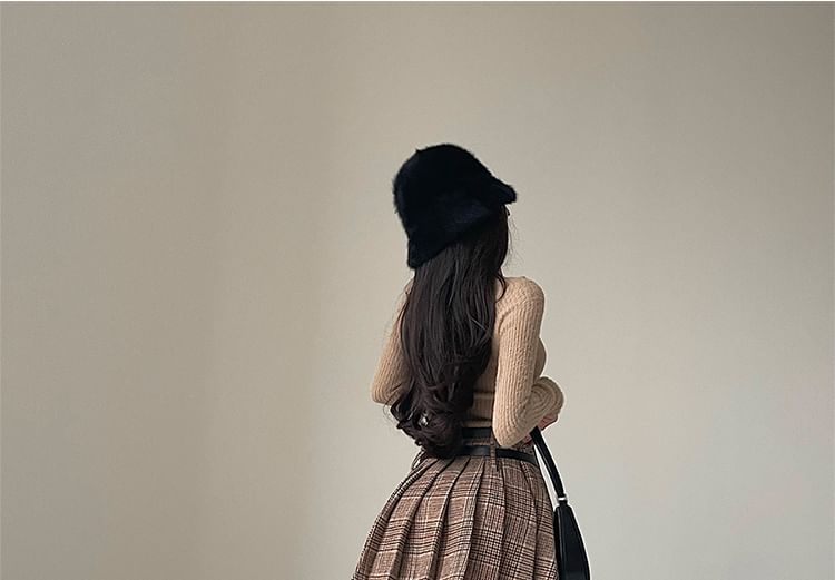 RainGirl - 高腰格子百褶迷你A字裙