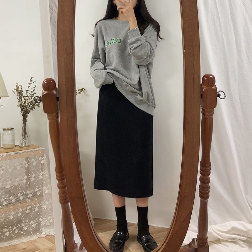 monroll - 純色高腰開衩A字中長裙
