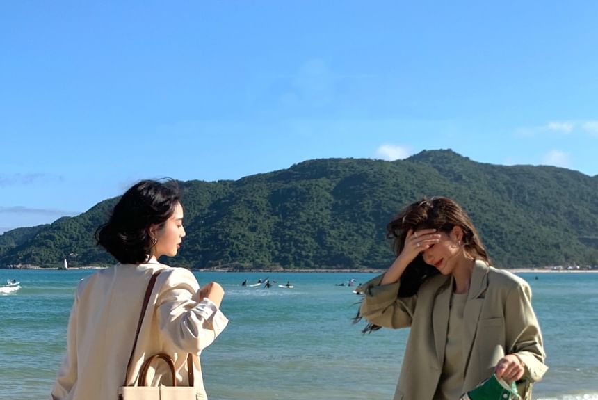 Mikiko - 純色單排扣西裝外套 / 無袖迷你A字連衣裙