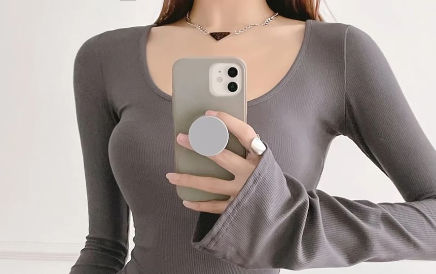 Asiris - 喇叭袖低圓領純色連身衣