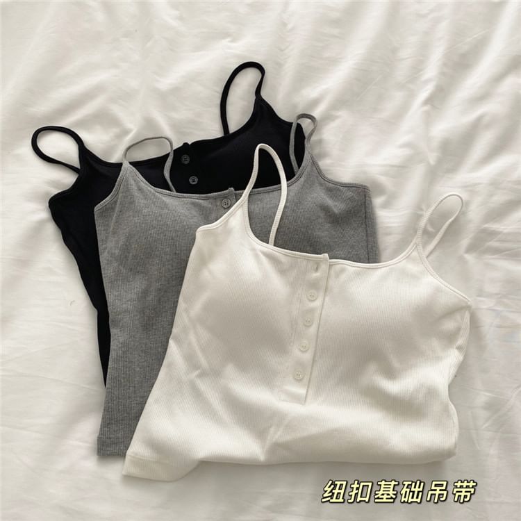 Maisee - 扣領衫純色吊帶背心