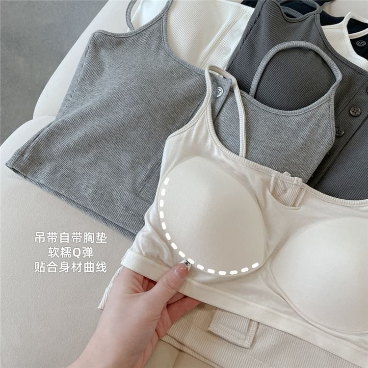 Maisee - 扣領衫純色吊帶背心
