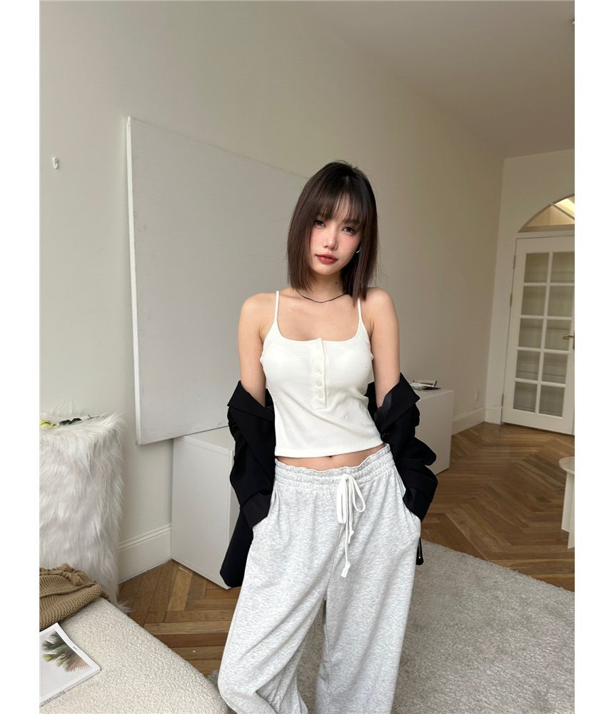 Maisee - 扣領衫純色吊帶背心