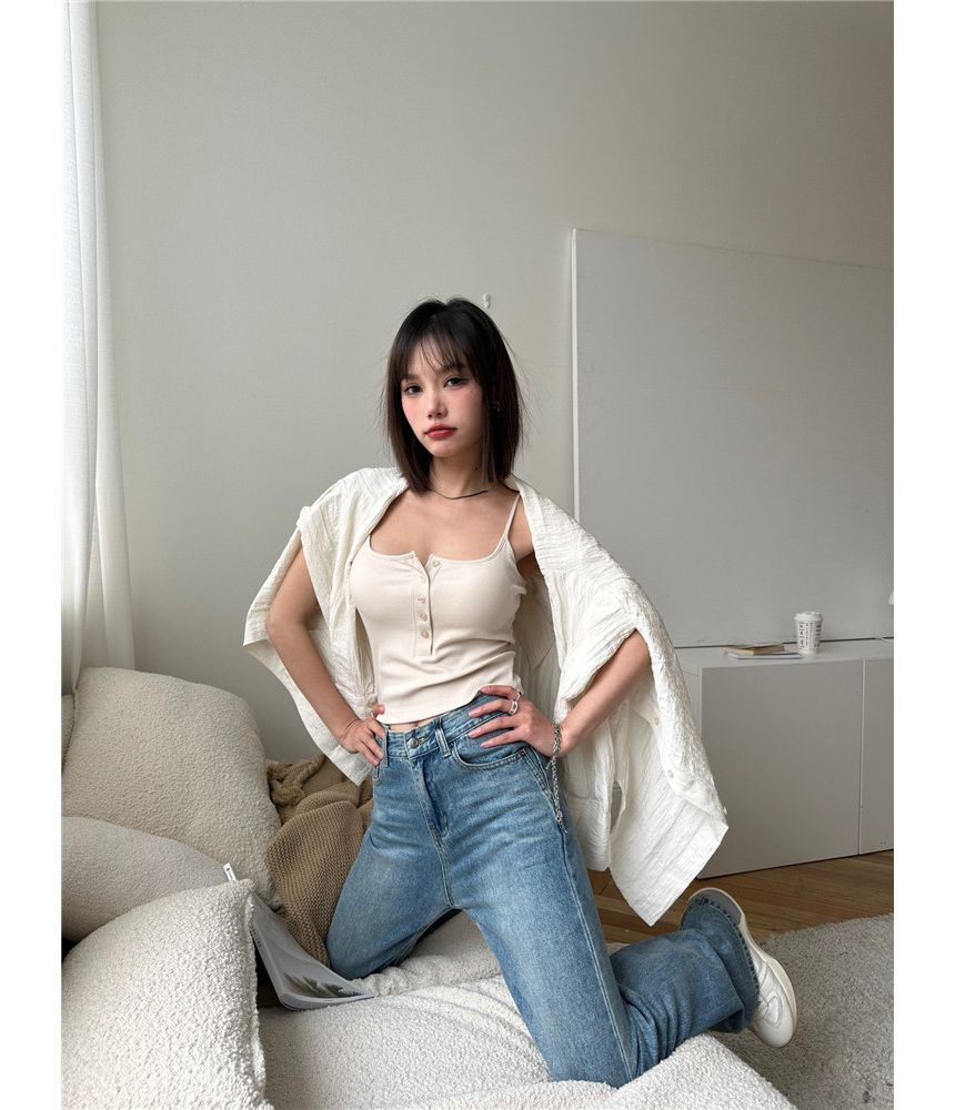 Maisee - 扣領衫純色吊帶背心