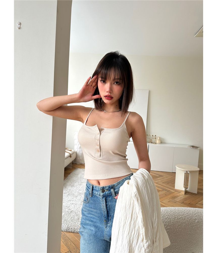 Maisee - 扣領衫純色吊帶背心