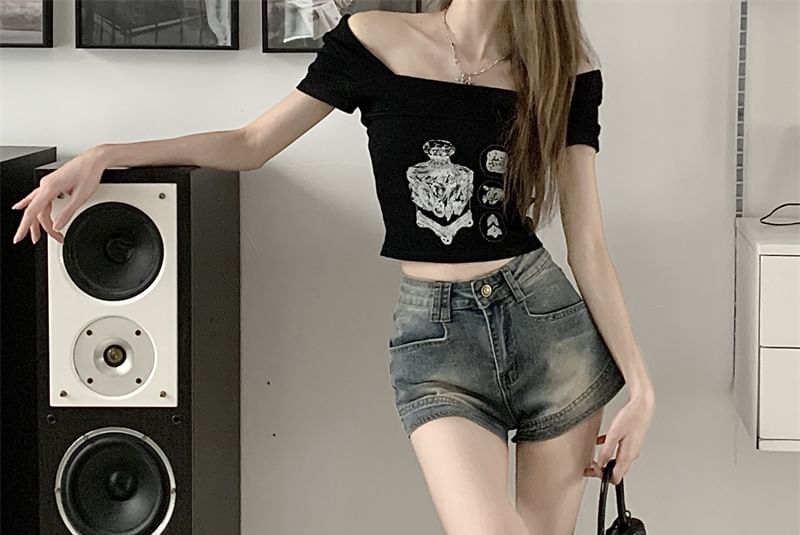 Duwnie - 中腰牛仔熱褲