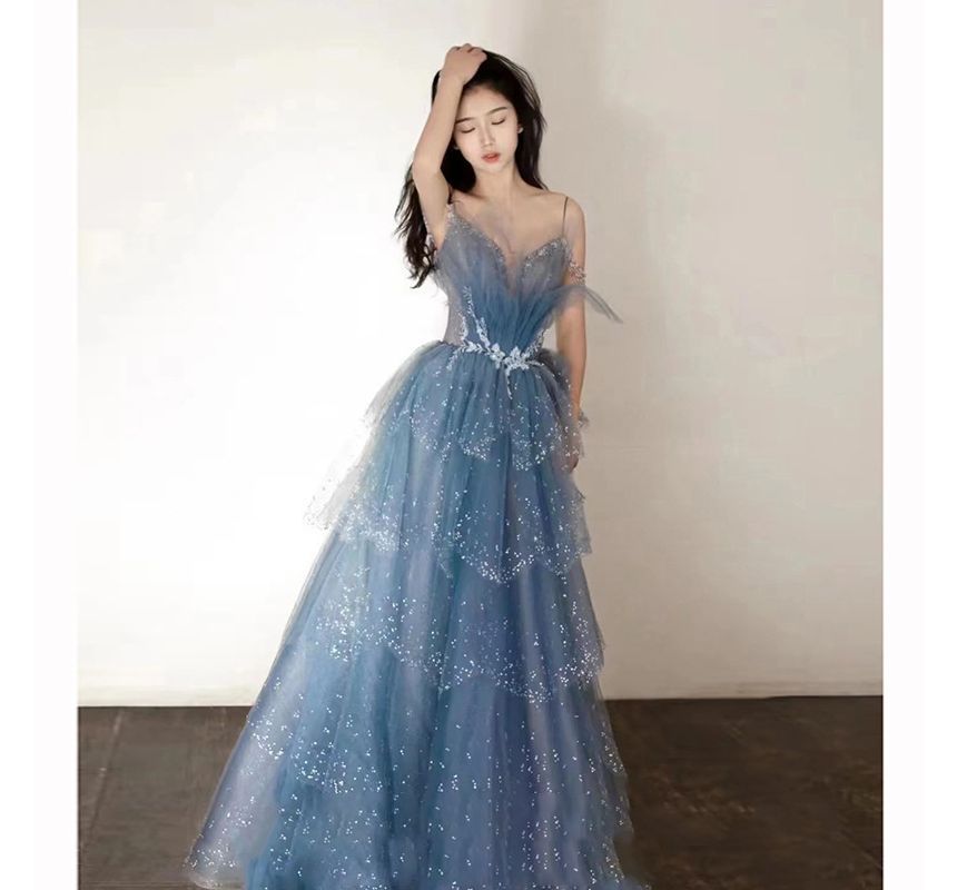 MSSBridal - 細肩帶網紗A字晚禮服