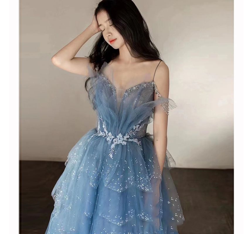 MSSBridal - 細肩帶網紗A字晚禮服
