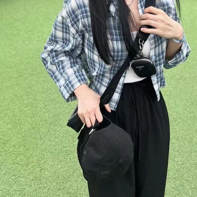 Happo - 長袖扣鈕格子短款襯衫
