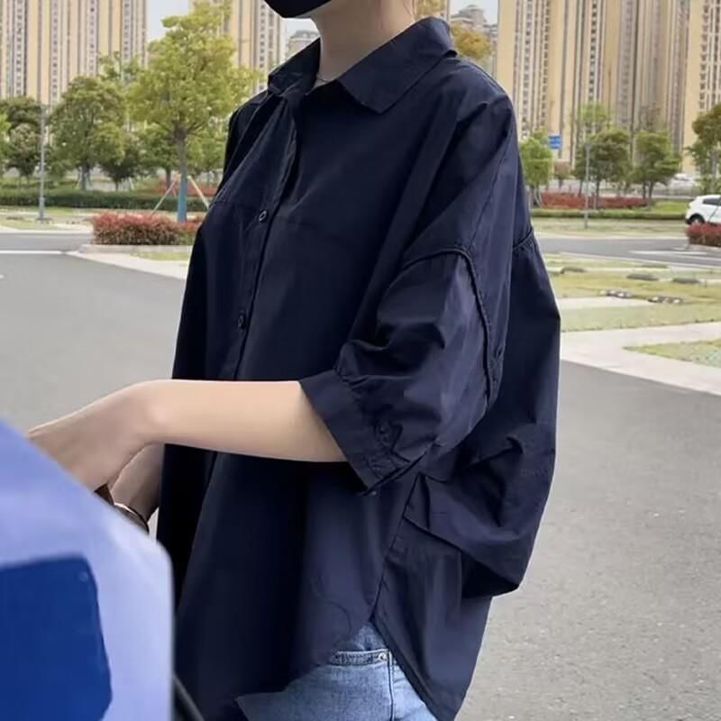 Happo - 中袖純色皺褶襯衫