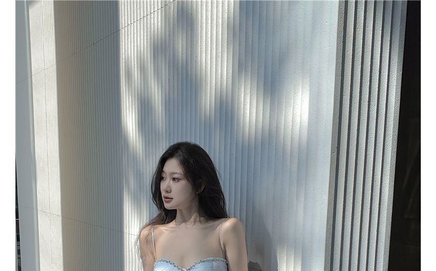 Morning Glory - 細肩帶紮染荷葉A字連衣長裙