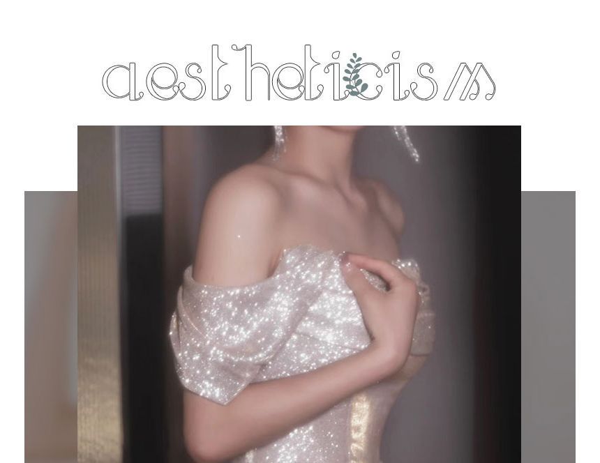MSSBridal - 短袖露肩純色亮面皺褶A字晚禮服