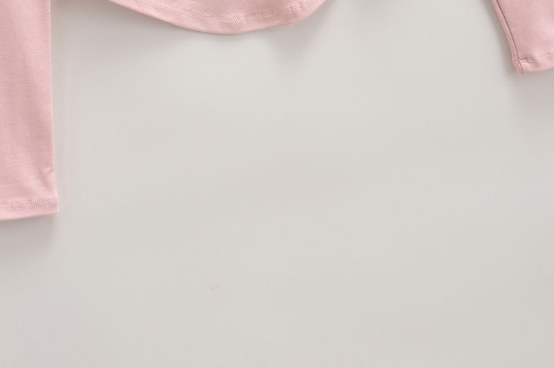 Asiris - 長袖仿兩件式圓領純色修身上衣