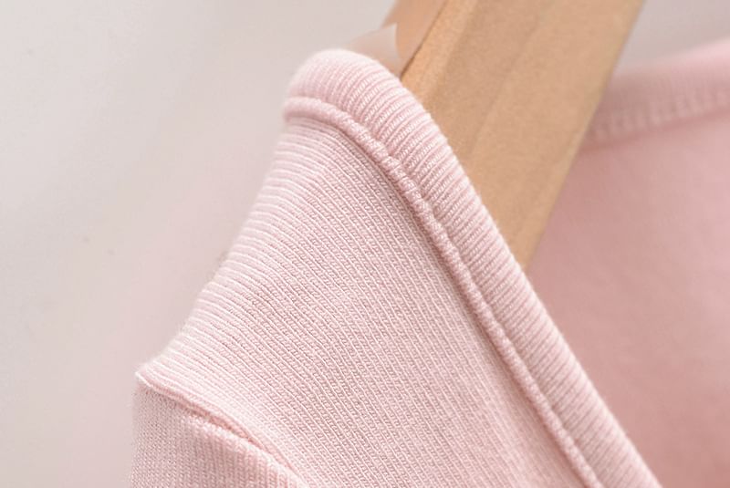 Asiris - 長袖仿兩件式圓領純色修身上衣