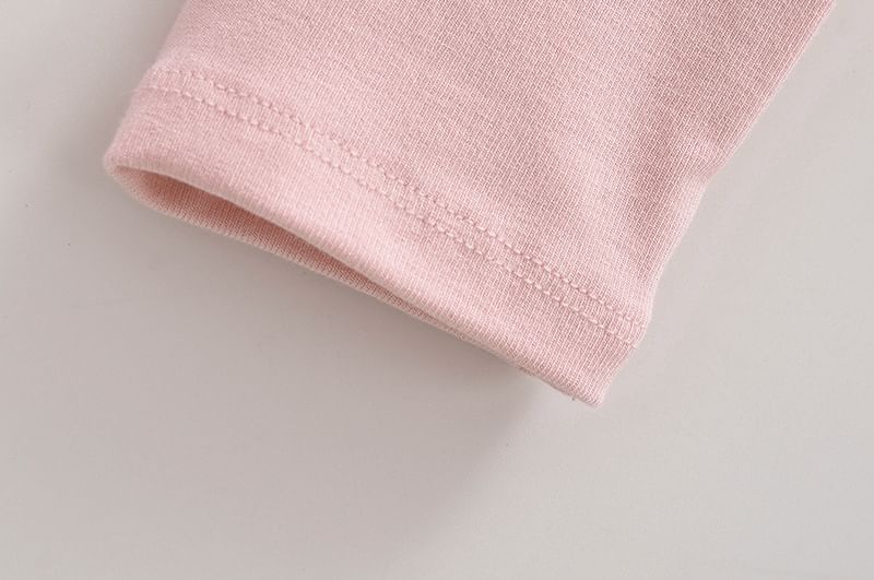 Asiris - 長袖仿兩件式圓領純色修身上衣