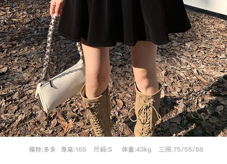 PINPI - 高腰純色絲絨迷你A字裙