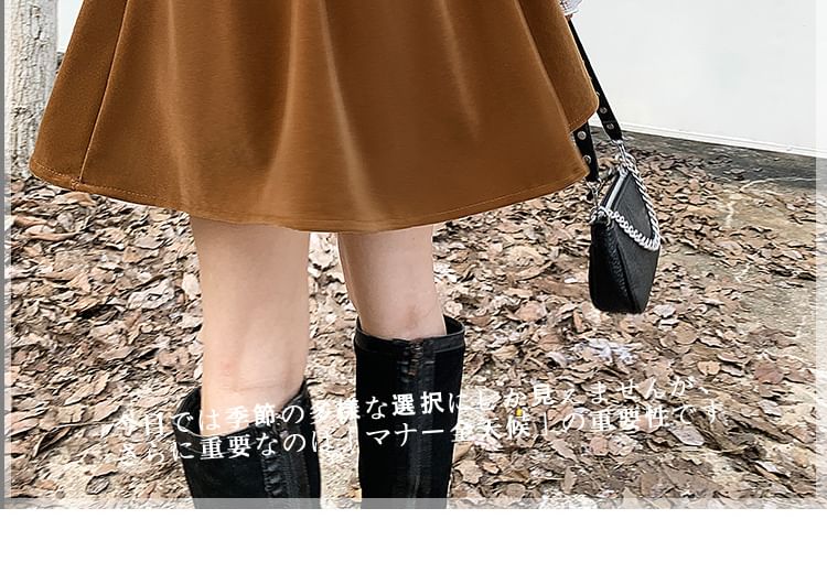 PINPI - 高腰純色絲絨迷你A字裙