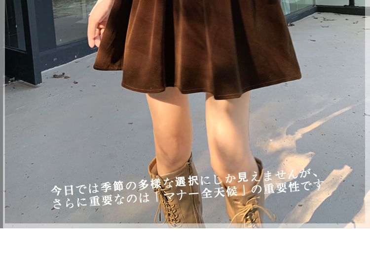 PINPI - 高腰純色絲絨迷你A字裙