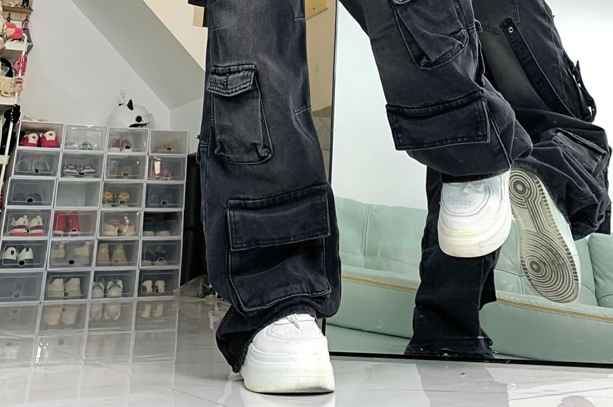 2DAWGS - 高腰水洗工裝寬腿牛仔褲