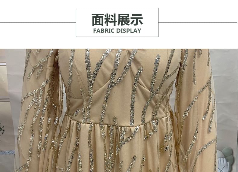 Lexama - 泡泡袖亮片A字晚禮服