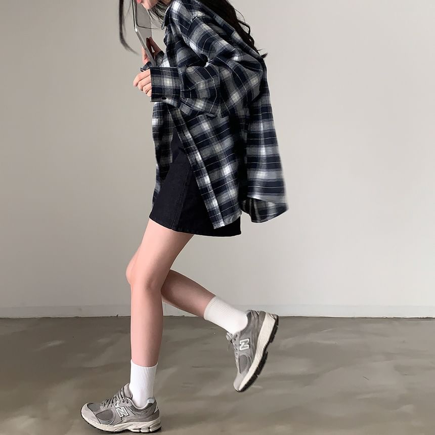 innomori - 長袖格子扣鈕襯衫