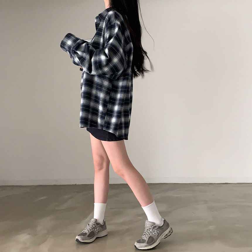 innomori - 長袖格子扣鈕襯衫