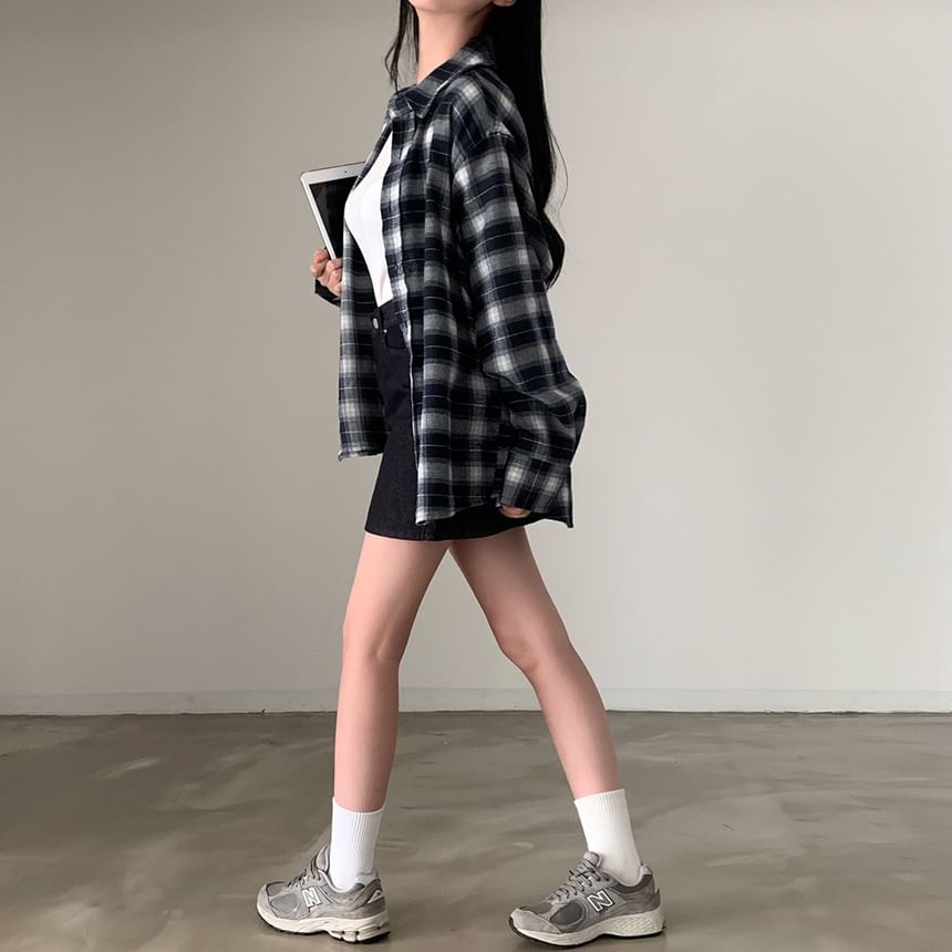 innomori - 長袖格子扣鈕襯衫